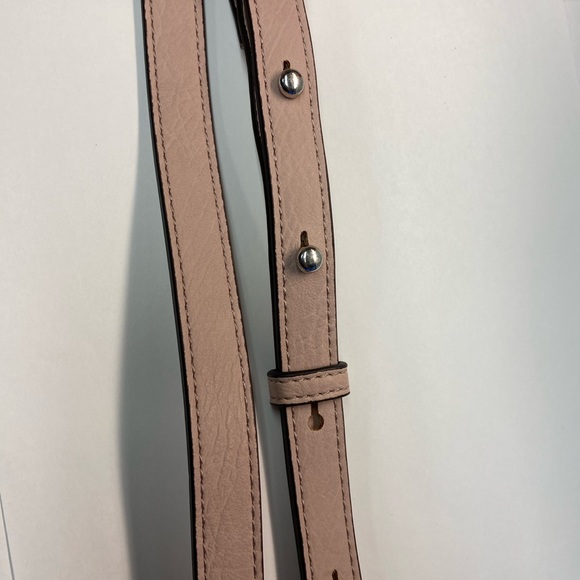Leather Crossbody Strap, silver hardware, color Pink Blush with black trim - Picture 5 of 7